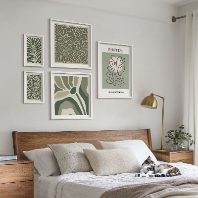 Conjunto de 5 quadros decorativos Formas abstratas de plantas boêmias