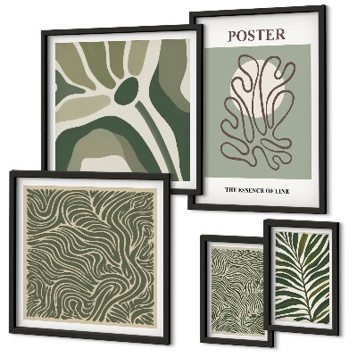 Conjunto de 5 quadros decorativos Formas abstratas de plantas boêmias