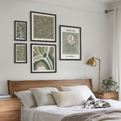 Conjunto de 5 quadros decorativos Formas abstratas de plantas boêmias