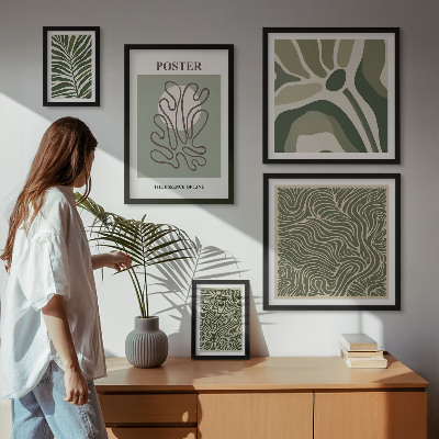 Conjunto de 5 quadros decorativos Formas abstratas de plantas boêmias