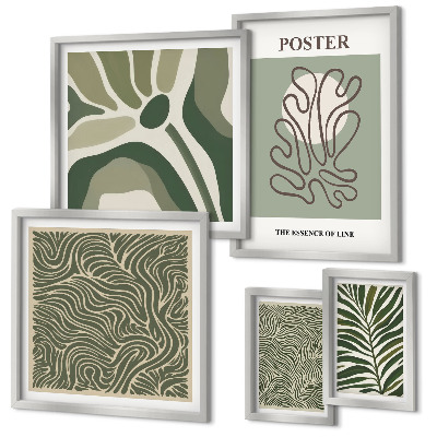 Conjunto de 5 quadros decorativos Formas abstratas de plantas boêmias