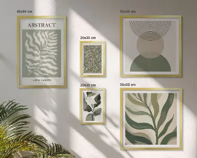 Galeria de parede com padrões abstratos de plantas