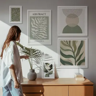 Galeria de parede com padrões abstratos de plantas