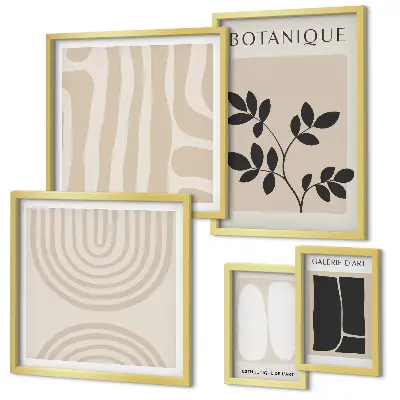 Conjunto de 5 quadros com moldura com estampas de plantas estilizadas