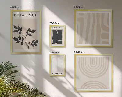 Conjunto de 5 quadros com moldura com estampas de plantas estilizadas