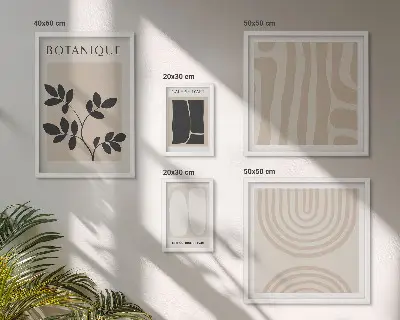 Conjunto de 5 quadros com moldura com estampas de plantas estilizadas