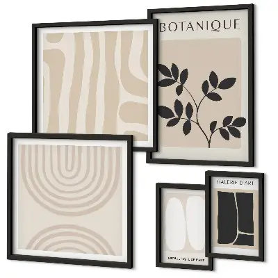 Conjunto de 5 quadros com moldura com estampas de plantas estilizadas