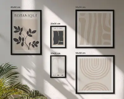 Conjunto de 5 quadros com moldura com estampas de plantas estilizadas
