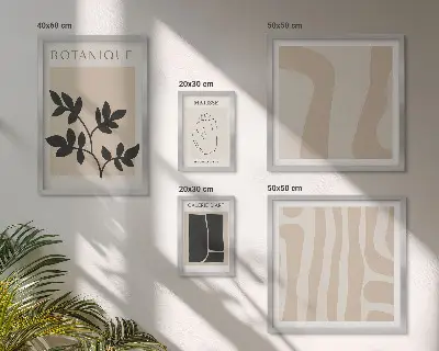Conjunto de 5 quadros decorativos com estampas de gráficos abstratos e plantas elegantes