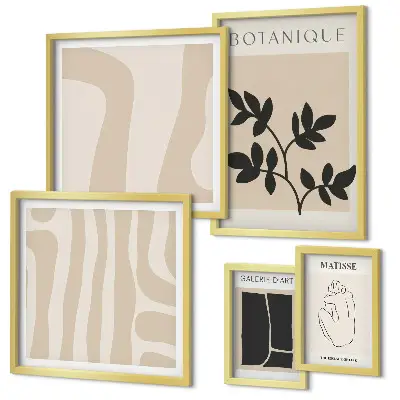 Conjunto de 5 quadros decorativos com estampas de gráficos abstratos e plantas elegantes