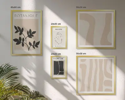 Conjunto de 5 quadros decorativos com estampas de gráficos abstratos e plantas elegantes