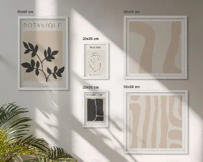 Conjunto de 5 quadros decorativos com estampas de gráficos abstratos e plantas elegantes