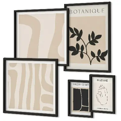 Conjunto de 5 quadros decorativos com estampas de gráficos abstratos e plantas elegantes