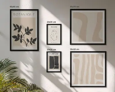 Conjunto de 5 quadros decorativos com estampas de gráficos abstratos e plantas elegantes