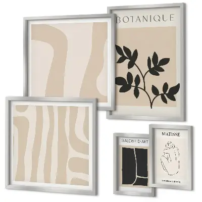 Conjunto de 5 quadros decorativos com estampas de gráficos abstratos e plantas elegantes