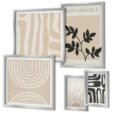 Conjunto de quadros para parede galeria com motivos vegetais neutros e elegantes