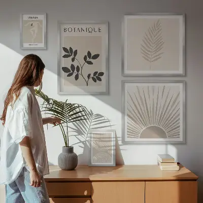 Conjunto de 5 quadros com moldura com estética geométrica floral elegante