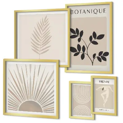 Conjunto de 5 quadros com moldura com estética geométrica floral elegante