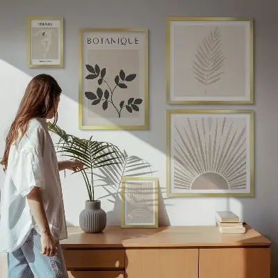 Conjunto de 5 quadros com moldura com estética geométrica floral elegante