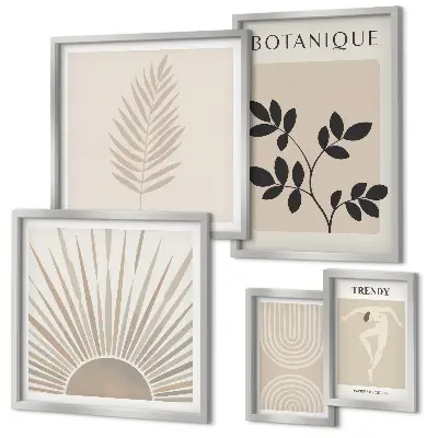 Conjunto de 5 quadros com moldura com estética geométrica floral elegante