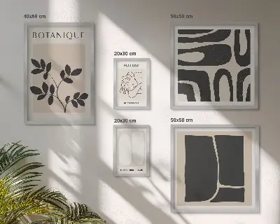 Conjunto de 5 quadros decorativos com estampas de gráficos abstratos e plantas elegantes