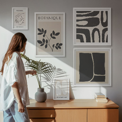 Conjunto de 5 quadros decorativos Gráficos abstratos e elegantes de plantas