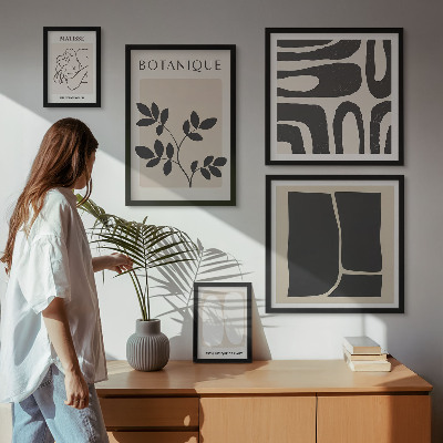 Conjunto de 5 quadros decorativos Gráficos abstratos e elegantes de plantas