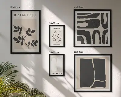 Conjunto de 5 quadros decorativos com estampas de gráficos abstratos e plantas elegantes