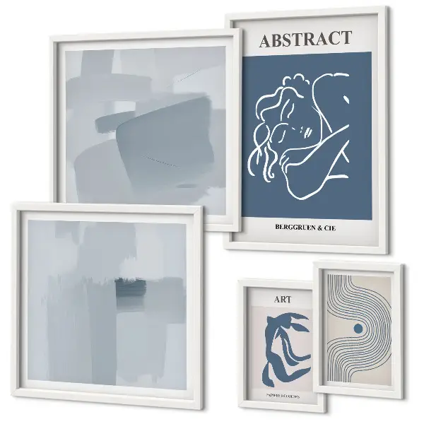 Conjunto de 5 quadros com moldura de abstrações minimalistas elegantes