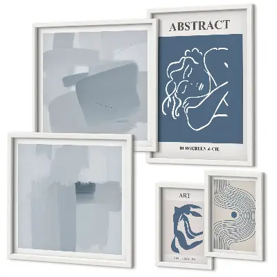 Conjunto de 5 quadros com moldura de abstrações minimalistas elegantes
