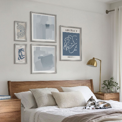 Conjunto de 5 quadros com moldura Abstrações minimalistas elegantes
