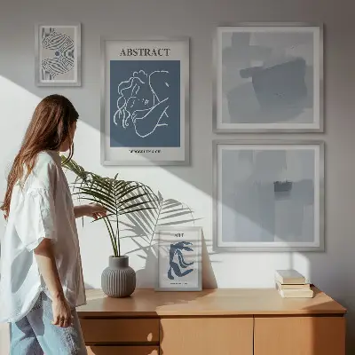 Conjunto de 5 quadros com moldura de abstrações minimalistas elegantes