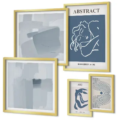 Conjunto de 5 quadros com moldura de abstrações minimalistas elegantes