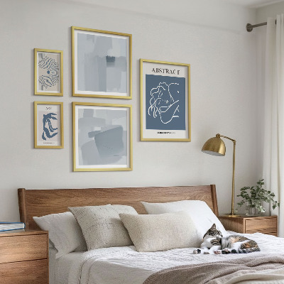 Conjunto de 5 quadros com moldura Abstrações minimalistas elegantes