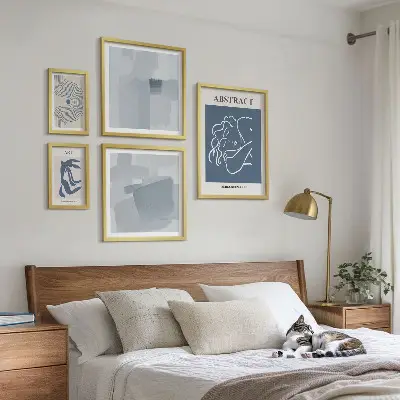 Conjunto de 5 quadros com moldura de abstrações minimalistas elegantes