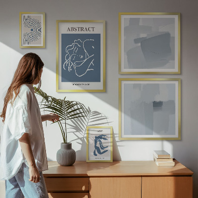 Conjunto de 5 quadros com moldura Abstrações minimalistas elegantes