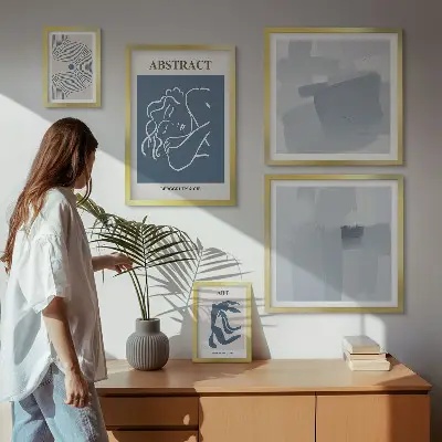 Conjunto de 5 quadros com moldura de abstrações minimalistas elegantes