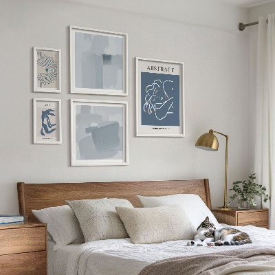 Conjunto de 5 quadros com moldura Abstrações minimalistas elegantes