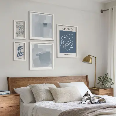 Conjunto de 5 quadros com moldura de abstrações minimalistas elegantes