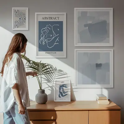 Conjunto de 5 quadros com moldura de abstrações minimalistas elegantes