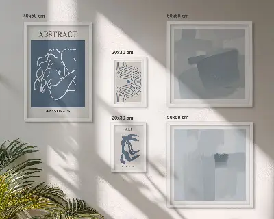 Conjunto de 5 quadros com moldura de abstrações minimalistas elegantes