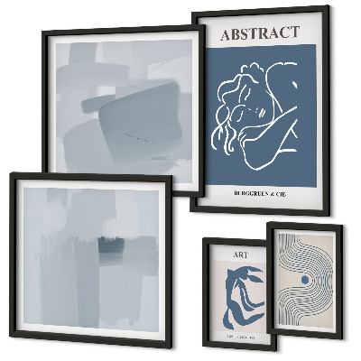 Conjunto de 5 quadros com moldura Abstrações minimalistas elegantes