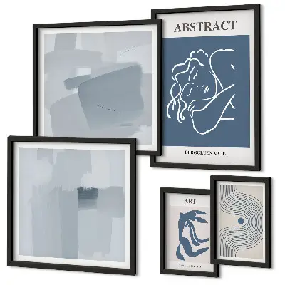 Conjunto de 5 quadros com moldura de abstrações minimalistas elegantes