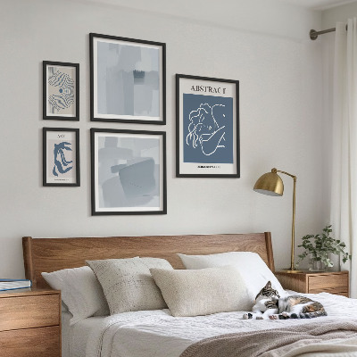Conjunto de 5 quadros com moldura Abstrações minimalistas elegantes