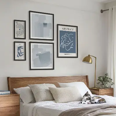 Conjunto de 5 quadros com moldura de abstrações minimalistas elegantes
