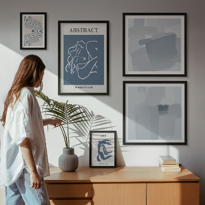 Conjunto de 5 quadros com moldura Abstrações minimalistas elegantes