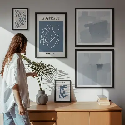 Conjunto de 5 quadros com moldura de abstrações minimalistas elegantes