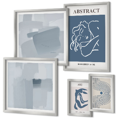Conjunto de 5 quadros com moldura Abstrações minimalistas elegantes
