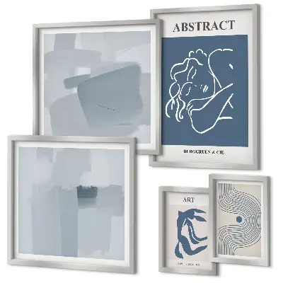 Conjunto de 5 quadros com moldura de abstrações minimalistas elegantes