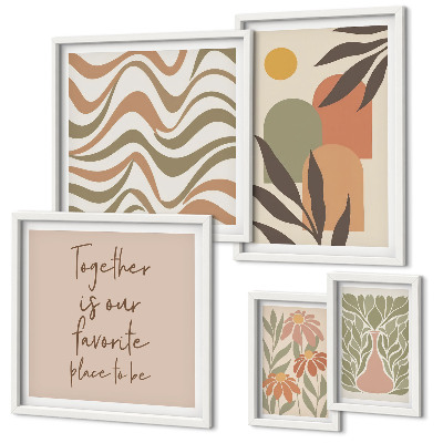 Conjunto de 5 quadros com moldura Decorações de plantas elegantes em tons pastel